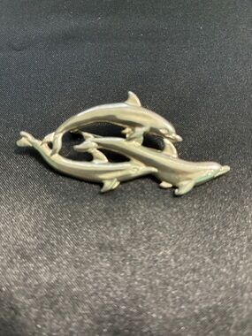 Vintage Silver Dolphin Trio Brooch